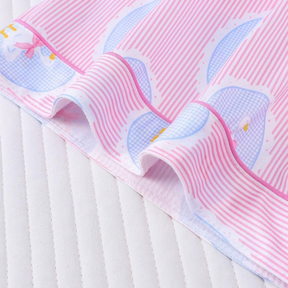 Pink Short Sleeve Swan Bowknot Oval Vintage Print Lounge Pajama Set New - Picture 12 of 13